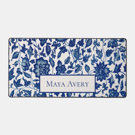 Blauw Vintage Bloemmotief Bureaumat (Voorkant)