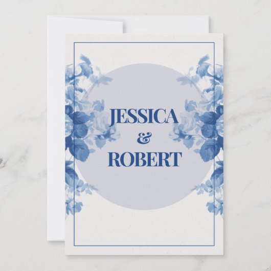 Blauw Vintage Bloemmotief Chinoiserie Geïnspireerd Kaart (Achterkant)