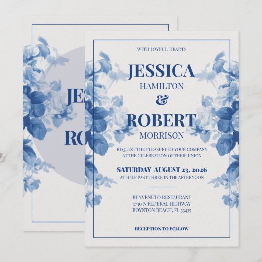 Blauw Vintage Bloemmotief Chinoiserie Geïnspireerd Kaart (Voorkant / Achterkant)