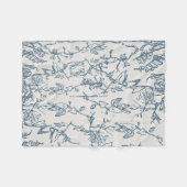 Blauw Vintage Bloemmotief Fleece Deken (Voorkant (Horizontaal))