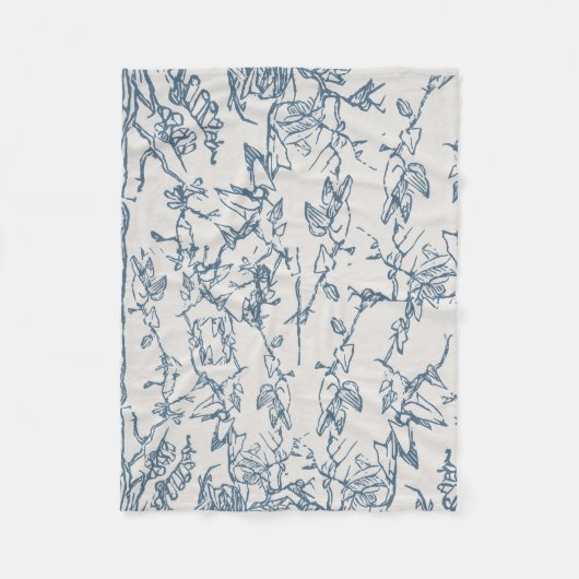 Blauw Vintage Bloemmotief Fleece Deken (Voorkant)