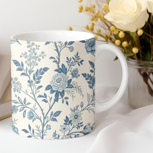 Blauw Vintage Bloemmotief Koffiemok