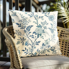 Blauw Vintage Bloemmotief Kussen