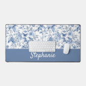 Blauw Vintage Bloemmotief met Monogram Bureaumat (Keyboard & Muis)