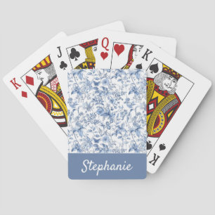 Blauw Vintage Bloemmotief met Monogram Toile Pokerkaarten