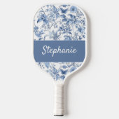 Blauw Vintage Bloemmotief Monogram Pickleball Paddle (Achterkant)