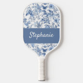 Blauw Vintage Bloemmotief Monogram Pickleball Paddle (Voorkant)