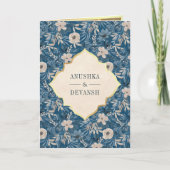 Blauw Vintage Bloemmotief QR Code Indiase Trouwdag (Voorkant)