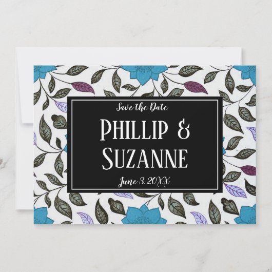 Blauw Vintage Bloemmotief Save the Date  Kaart (Voorkant)