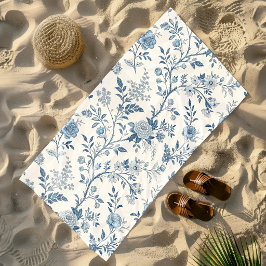 Blauw Vintage Bloemmotief Strandlaken