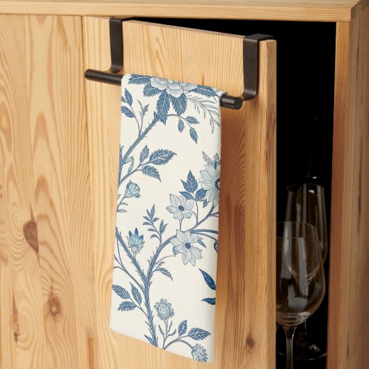Blauw Vintage Bloemmotief Theedoek (Derde Gevouwen)