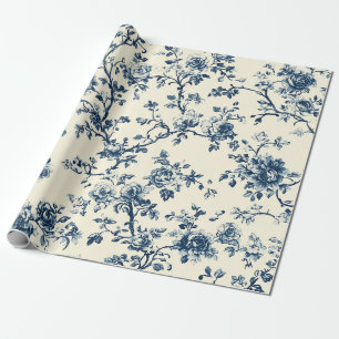 Blauw Vintage Bloemmotief Toile (2) Cadeaupapier