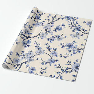 Blauw Vintage Bloemmotief Toile (5) Cadeaupapier