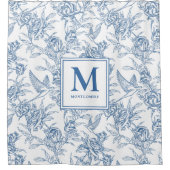 Blauw Vintage Bloemmotief Toile de Jouy Frans Mono Douchegordijn (Voorkant)