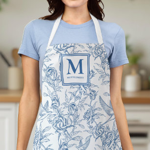 Blauw Vintage Bloemmotief Toile de Jouy Frans Mono Schort