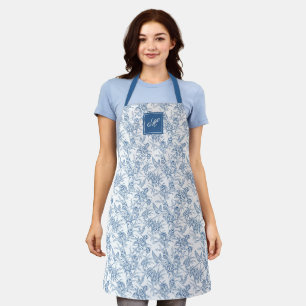 Blauw Vintage Bloemmotief Toile de Jouy Frans Mono Schort