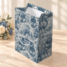 Blauw Vintage Bloemmotief Toile de Jouy Monogram
