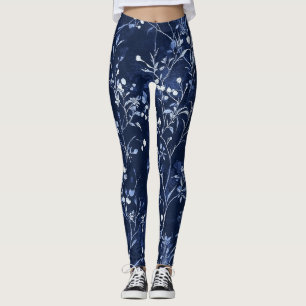Blauw Vintage Bloemmotief Toile Patroon (10) Leggings