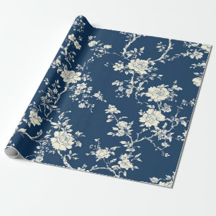 Blauw Vintage Bloemmotief Toile Patroon (11) Cadeaupapier