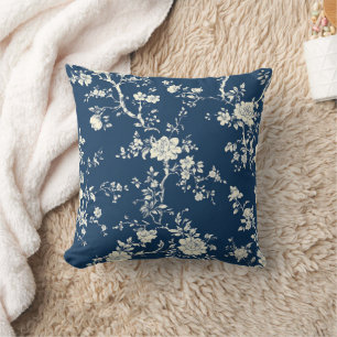 Blauw Vintage Bloemmotief Toile Patroon (11) Kussen