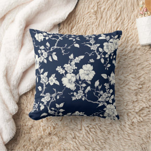 Blauw Vintage Bloemmotief Toile Patroon (12) Kussen