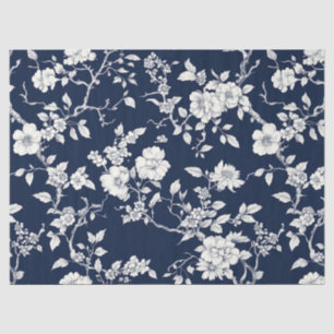 Blauw Vintage Bloemmotief Toile Patroon (12) Tissuepapier