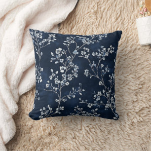 Blauw Vintage Bloemmotief Toile Patroon (13) Kussen