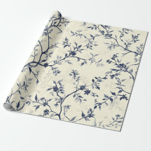 Blauw Vintage Bloemmotief Toile Patroon (1) Cadeaupapier
