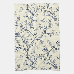 Blauw Vintage Bloemmotief Toile Patroon (1) Theedoek