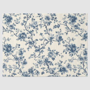 Blauw Vintage Bloemmotief Toile Patroon (2) Tissuepapier