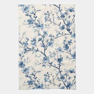 Blauw Vintage Bloemmotief Toile Patroon (4) Theedoek