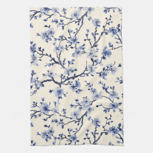Blauw Vintage Bloemmotief Toile Patroon (5) Theedoek