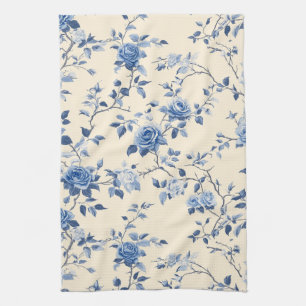 Blauw Vintage Bloemmotief Toile Patroon (6) Theedoek