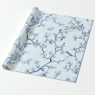 Blauw Vintage Bloemmotief Toile Patroon (9) Cadeaupapier