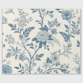 Blauw Vintage Bloempatroon Cadeaupapier (Vlak)