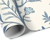 Blauw Vintage Bloempatroon Cadeaupapier (Rol Hoek)