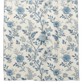 Blauw Vintage Bloempatroon Douchegordijn (Voorkant)