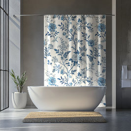 Blauw Vintage Bloempatroon Douchegordijn