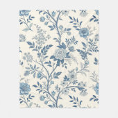Blauw Vintage Bloempatroon Fleece Deken (Voorkant)