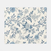 Blauw Vintage Bloempatroon Fleece Deken (Voorkant (Horizontaal))