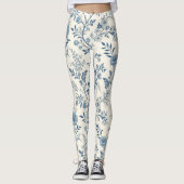 Blauw Vintage Bloempatroon Leggings (Voorkant)