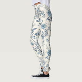 Blauw Vintage Bloempatroon Leggings