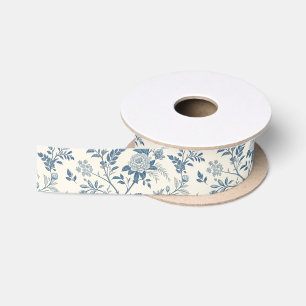 Blauw Vintage Bloempatroon Satijnen Lint