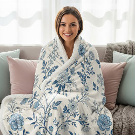 Blauw Vintage Bloempatroon Sherpa Deken