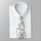 Blauw Vintage Bloempatroon Stropdas (Gebonden)