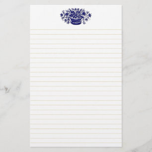 Blauw vintage bloemstuk 5,5" x 8,5" gevoerd briefpapier
