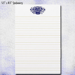 Blauw vintage bloemstuk grijze voering 14 cm x 21, briefpapier