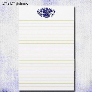 Blauw vintage bloemstuk grijze voering 14 cm x 21, briefpapier
