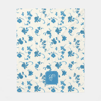 Blauw Vintage Bloemstuk Persoonlijke Monogram Fleece Deken