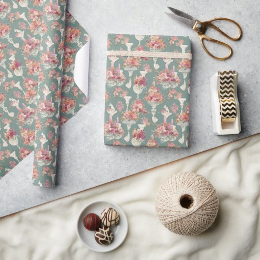 Blauw Vintage Boeket Cadeaupapier (Crafts)